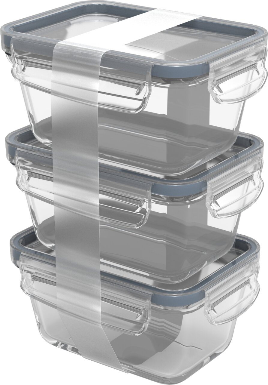 rotho Kühlschrankdose 3-tlg. 0,5l CLIC & LOCK, blau, Glas